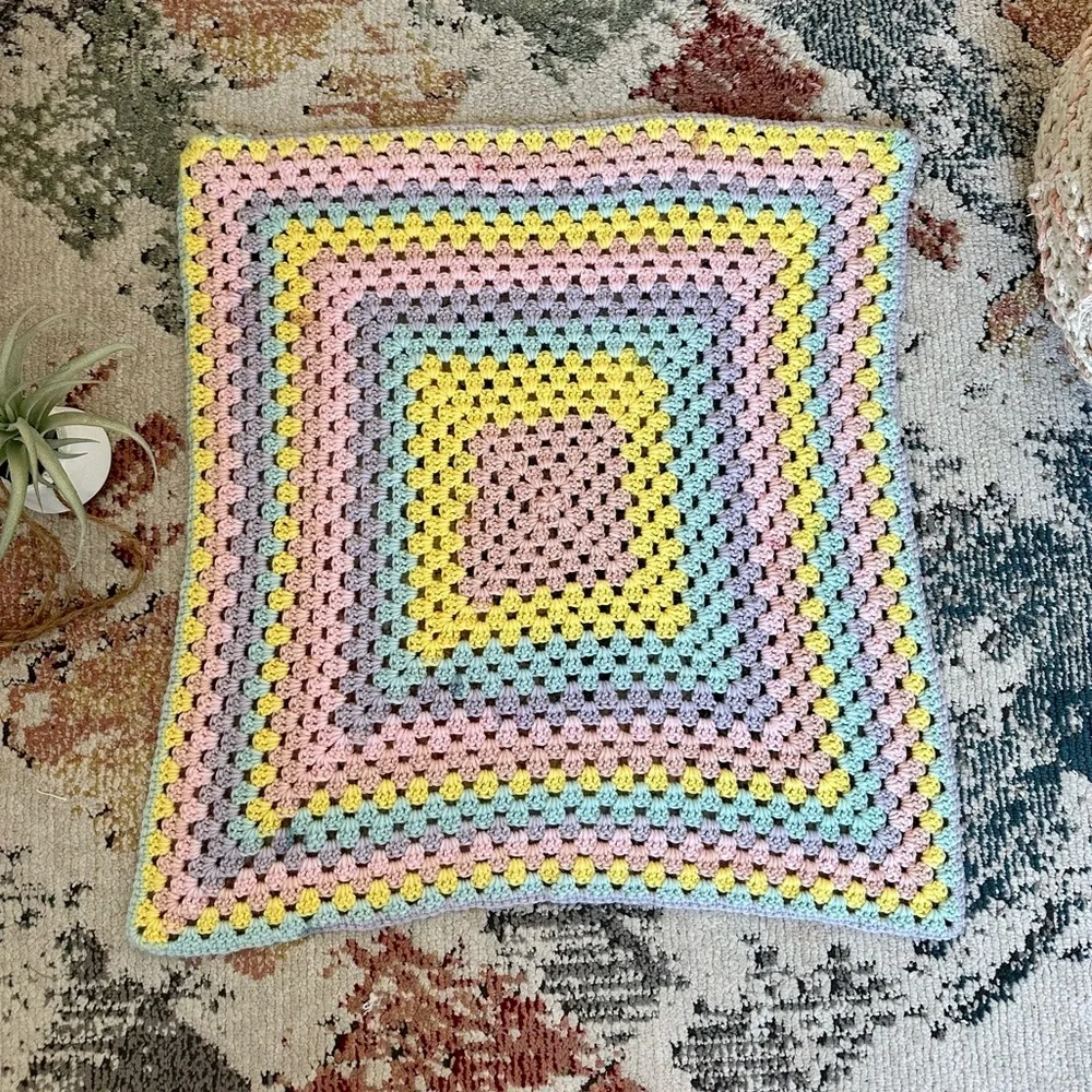 Handmade Brilliant Pastel Baby Girl Crochet Blanket Granny Square Baby Gift